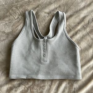 Aerie Grey Seamless Button Up Waffle Sports Bra Top